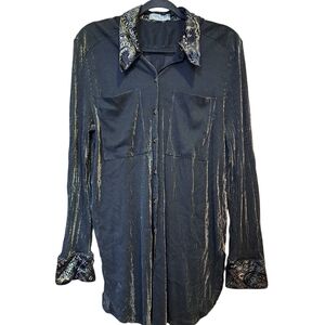 Vera Mont Black Sheer Blouse with Gold Lurex – Made in Germany – Size 36